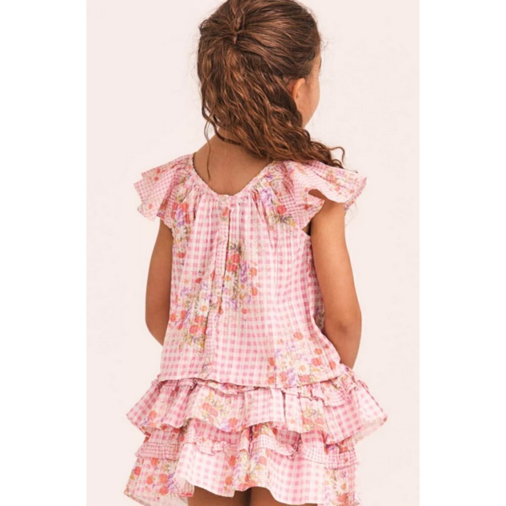 💕LOVESHACKFANCY💕 Billie Skirt Berry Picnic Plaid Floral Print Girls 5-6 Y NWT - Picture 5 of 15